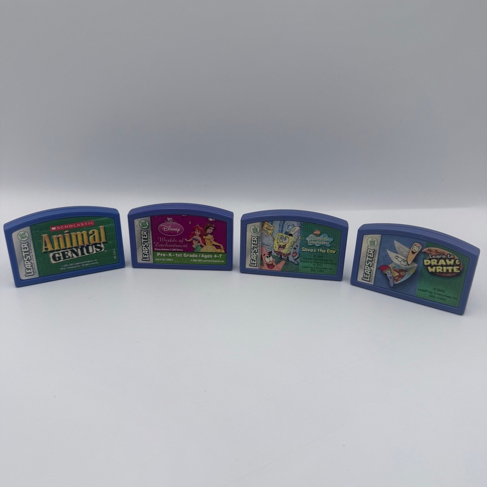 LeapFrog Leapster Learning Game Lot 4 Animal Genius Disney SpongeBob Mr Pencil